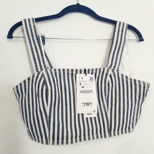 Zara Striped Denin Crop Top S NWT